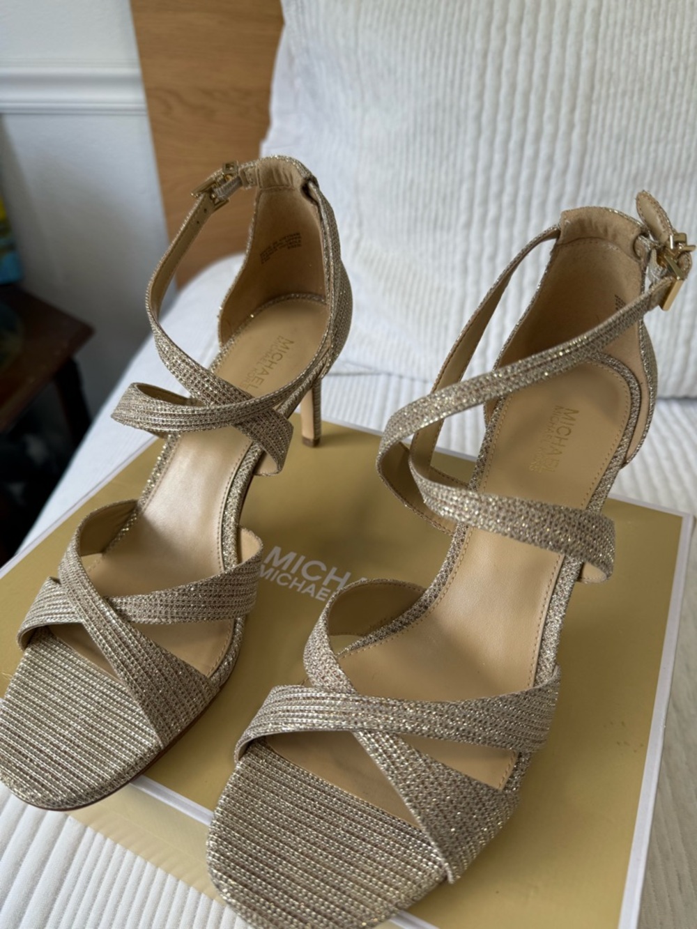 Michael Kors Metallic Gold Strappy Mid Heel Sandals